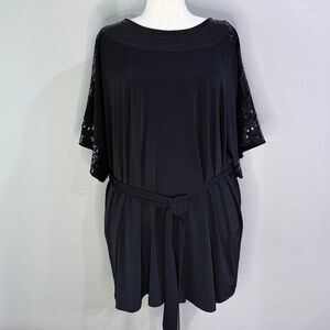 ELLE Plus Size Black Sequin Trim Tunic Top - Size 2X